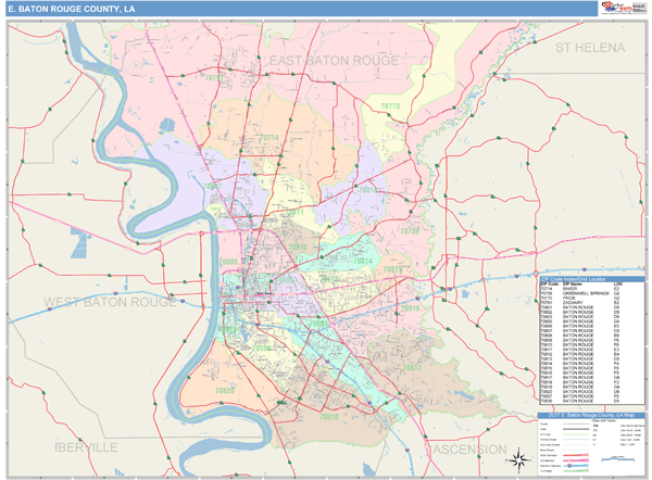 E. Baton Rouge Parish (County), LA Wall Map